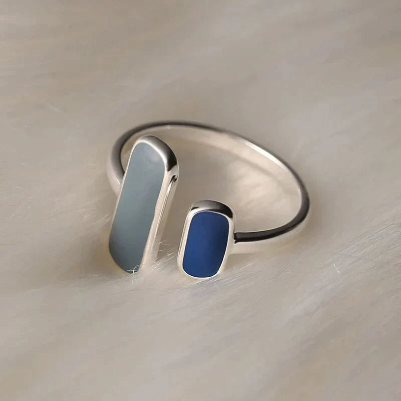 Bague en pierre naturelle bleue réglable plaquée argent