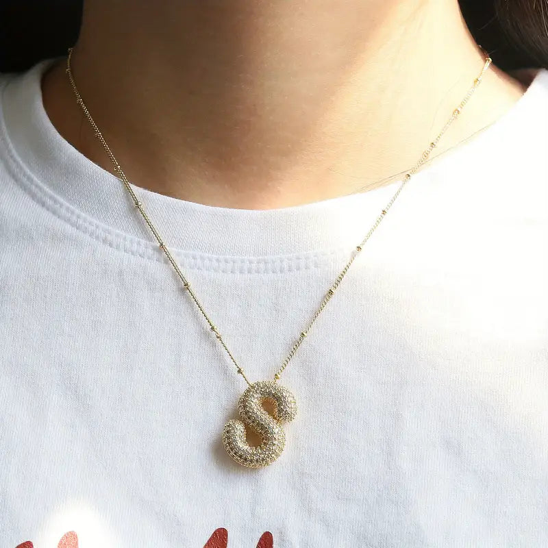 Set collier initiale en lettres bubble Doré