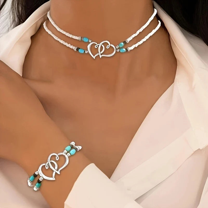 Ensemble Collier et Bracelet Cœur en Argent