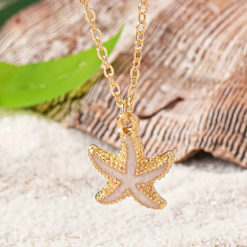 Collier étoile de mer bleu océan doré