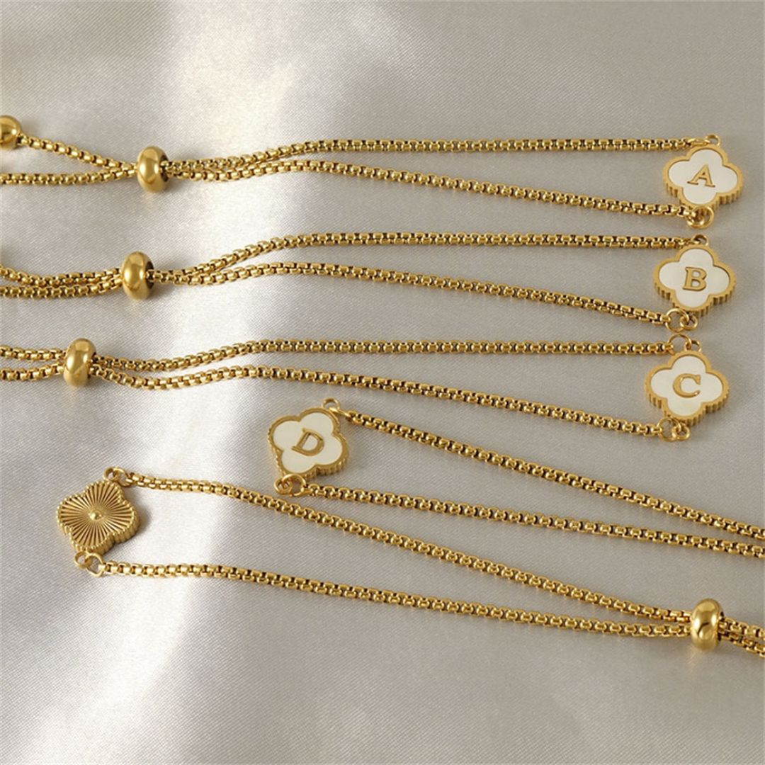 Bracelet Personnalisé avec Initiale en Forme de Trèfle