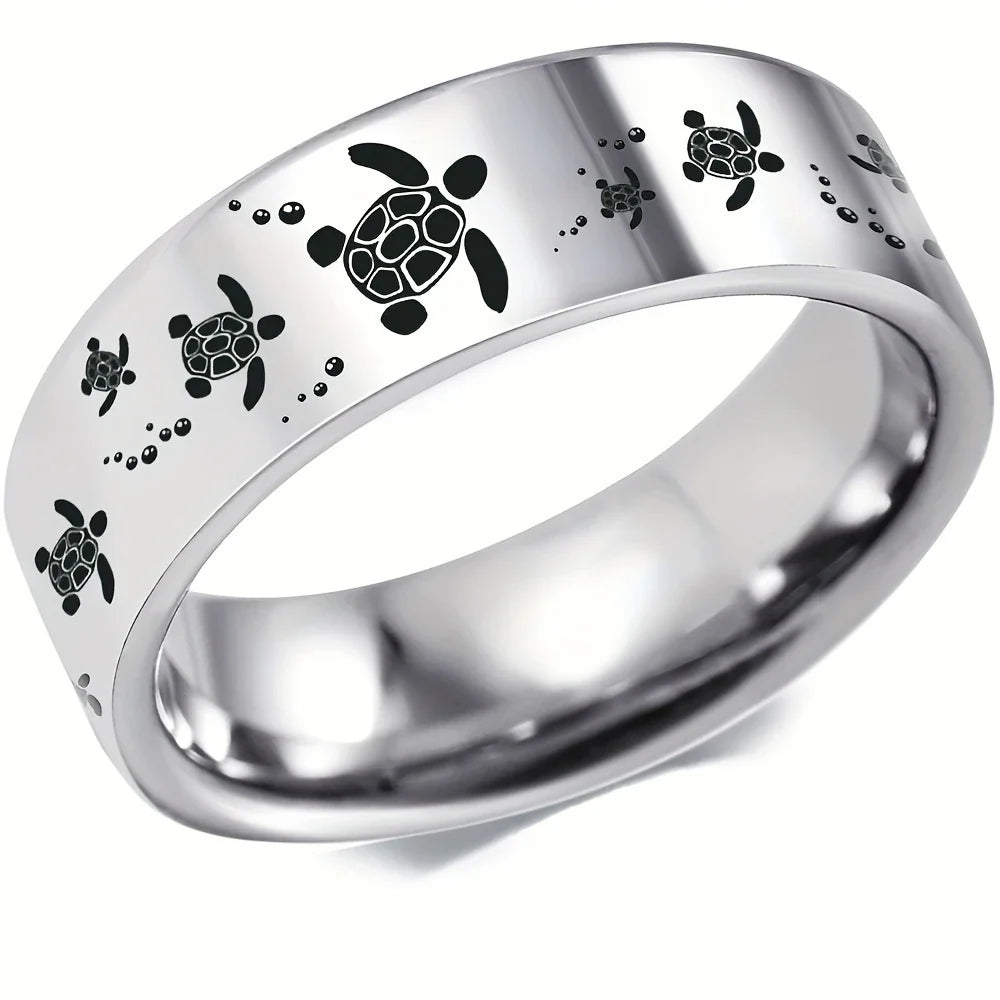 Bague Élégante Tortue Marine en Argent