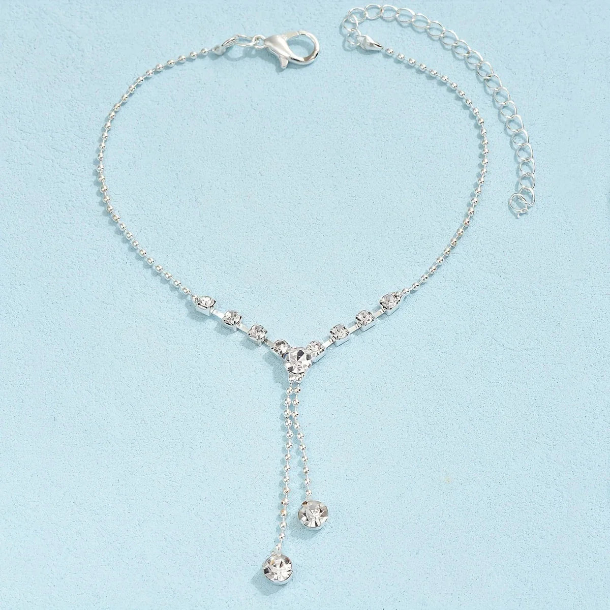 Bracelet de Cheville Brillante avec Chaîne en Argent