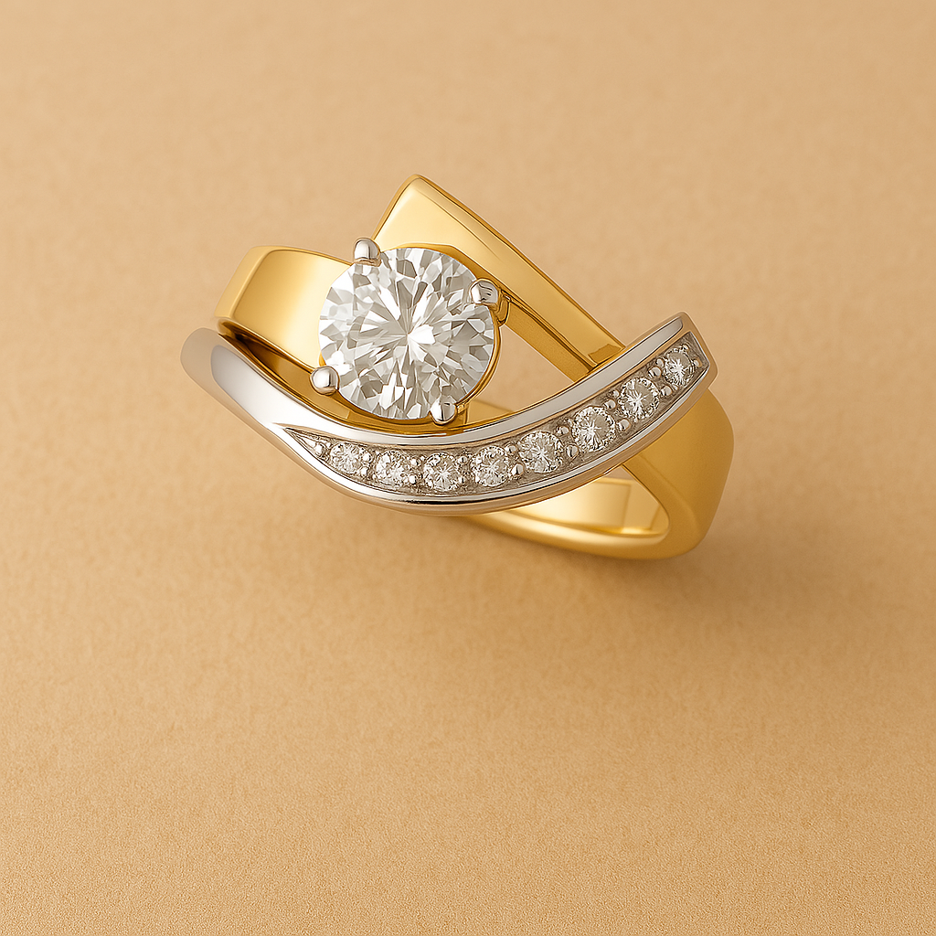 Bague irrégulière vintage dorée et en zircone cubique plaquée argent et dorée