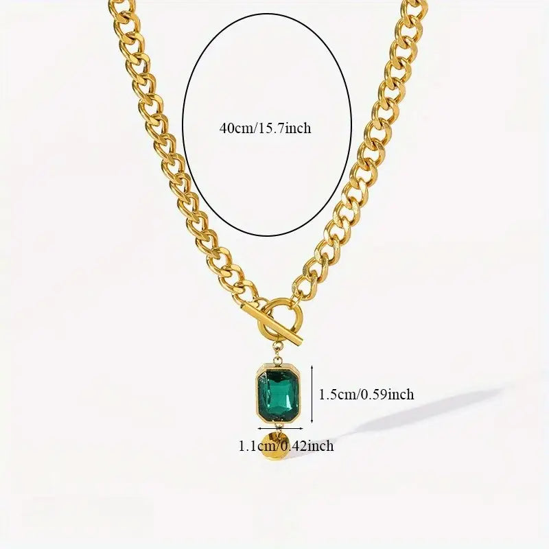Collier chaîne épaisse pendentif émeraude Doré