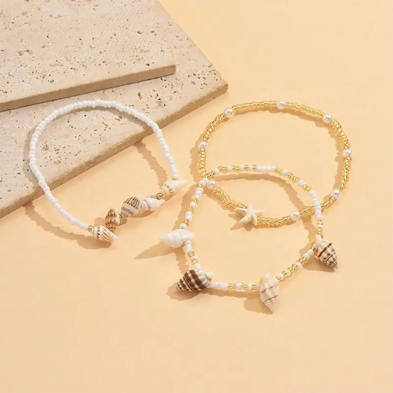 Bracelet cheville 3 pièces style océan pour femme