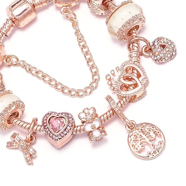Bracelet Rose Attrape-Rêves avec Breloques Incluses en Argent