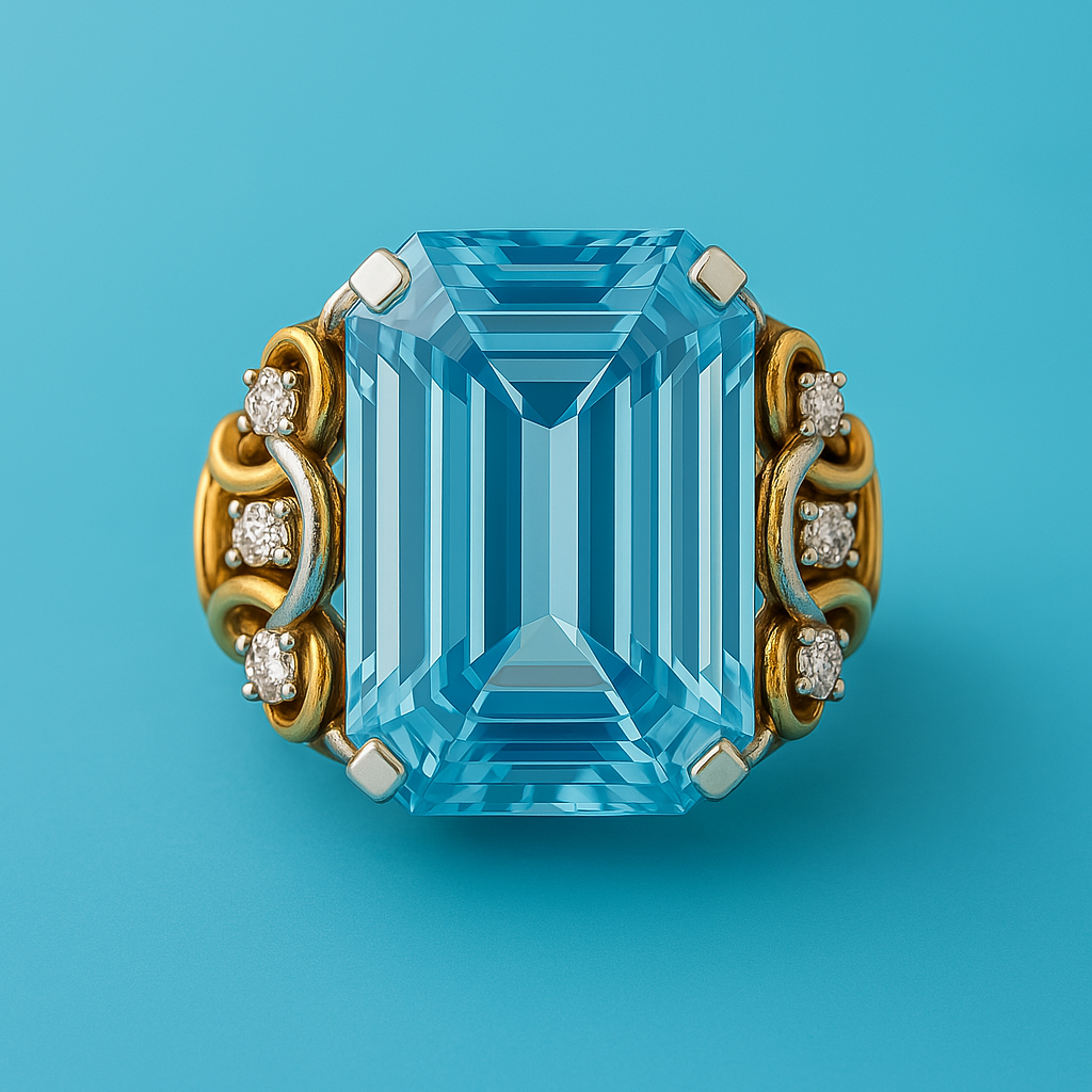 Bague vintage dorée en zircone cubique bleue superposée