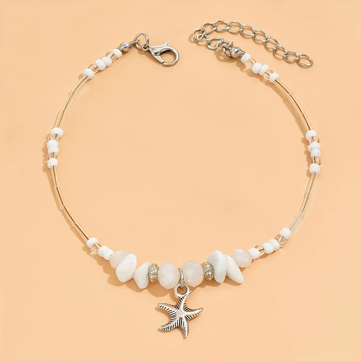 Bracelet cheville bohémien étoile irrégulière plaqué argent