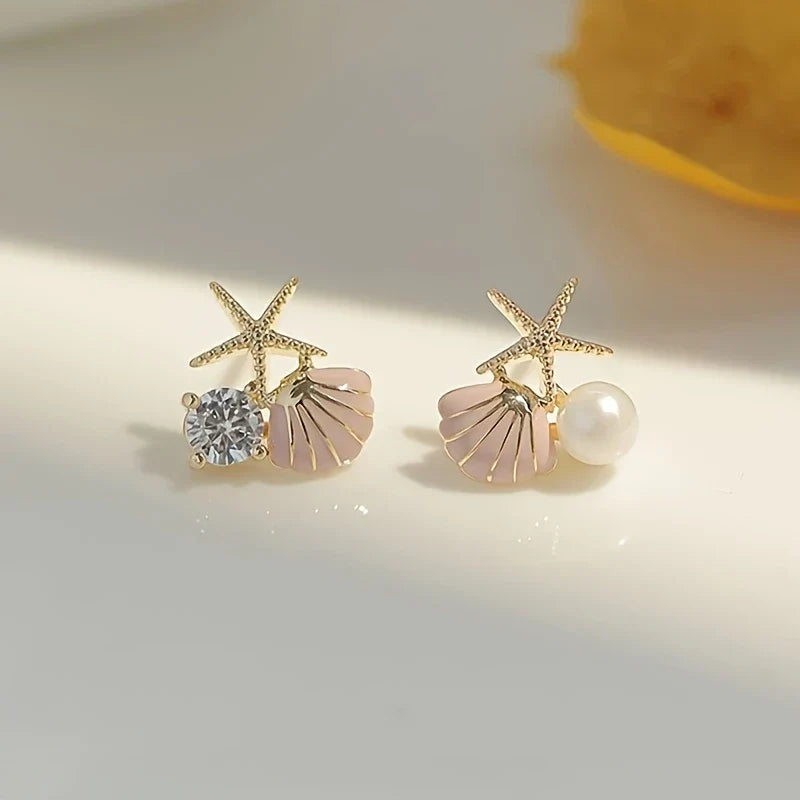 Boucles d'oreilles imperméables étoile de mer et coquille
