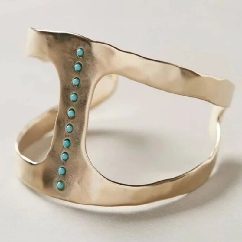 Bague ouverte en pierre turquoise double vintage