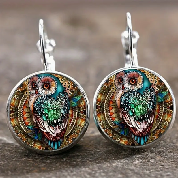 Boucle d'oreille chouette plaquée argent vintage