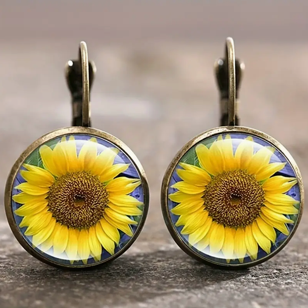 Boucle d'oreille tournesol plaquée argent vintage