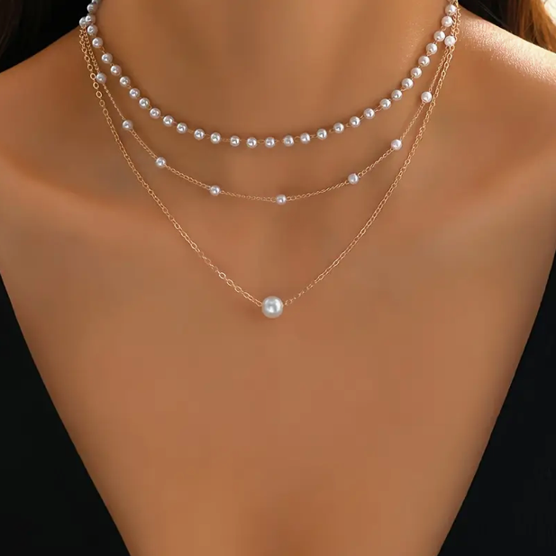 Collier de perles dorées 3 couches