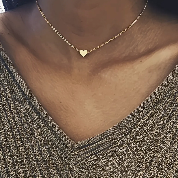 Pendentif cœur doré et plaqué argent avec collier
