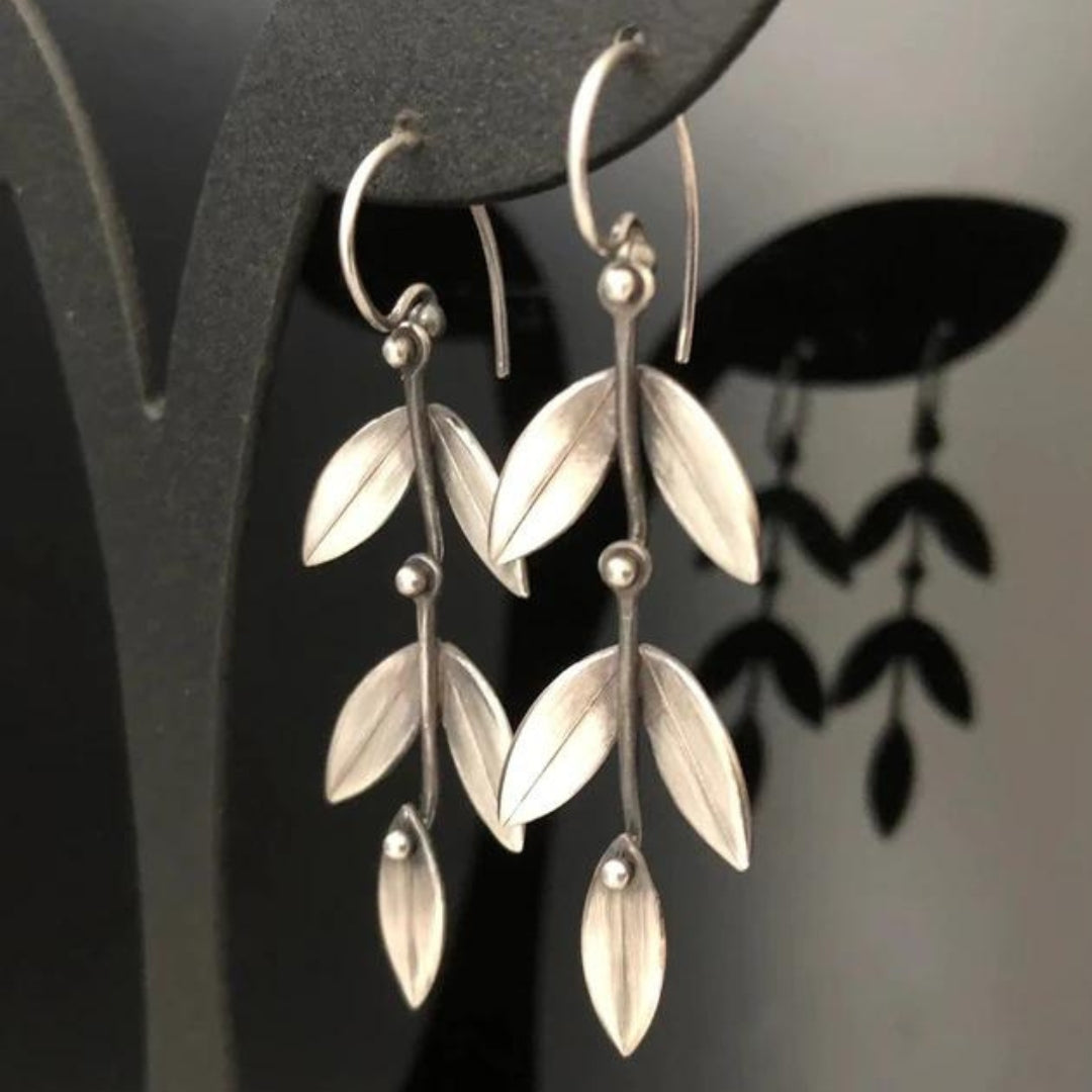 Boucles d'oreilles pendantes en feuille bohémiennes plaquées argent