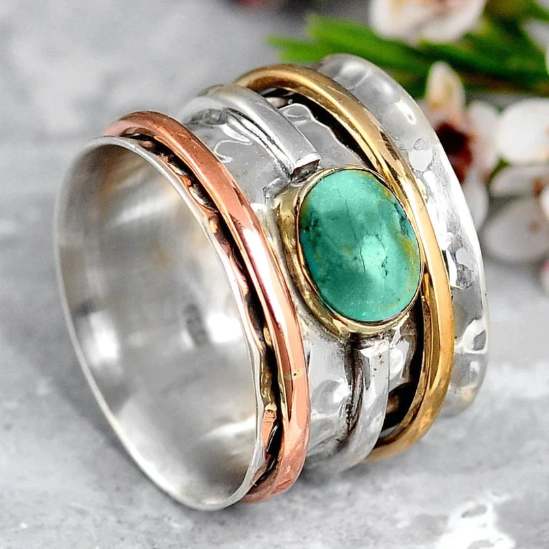 Bague en turquoise dorée et argentée vintage