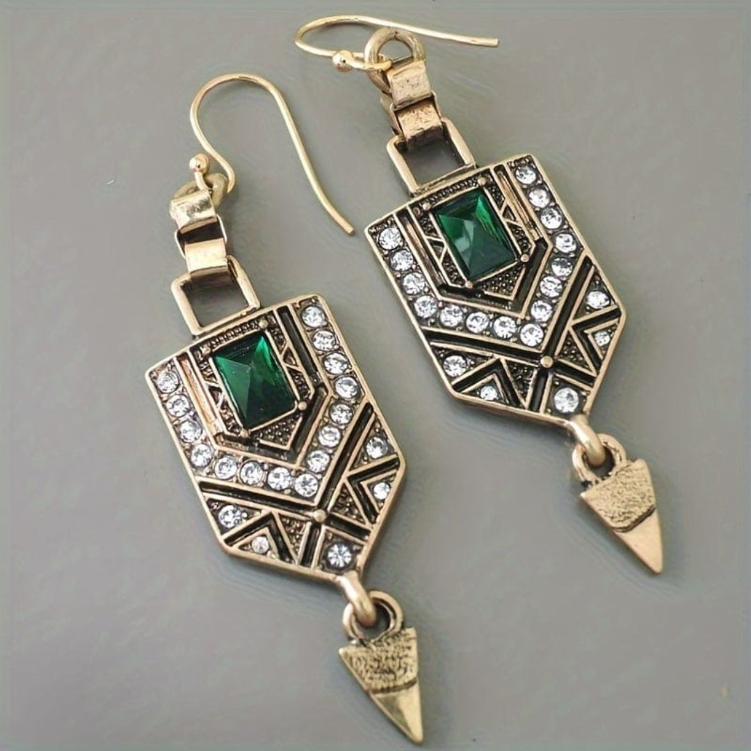 Boucles d'oreilles Zircons Verts Dorés Vintage