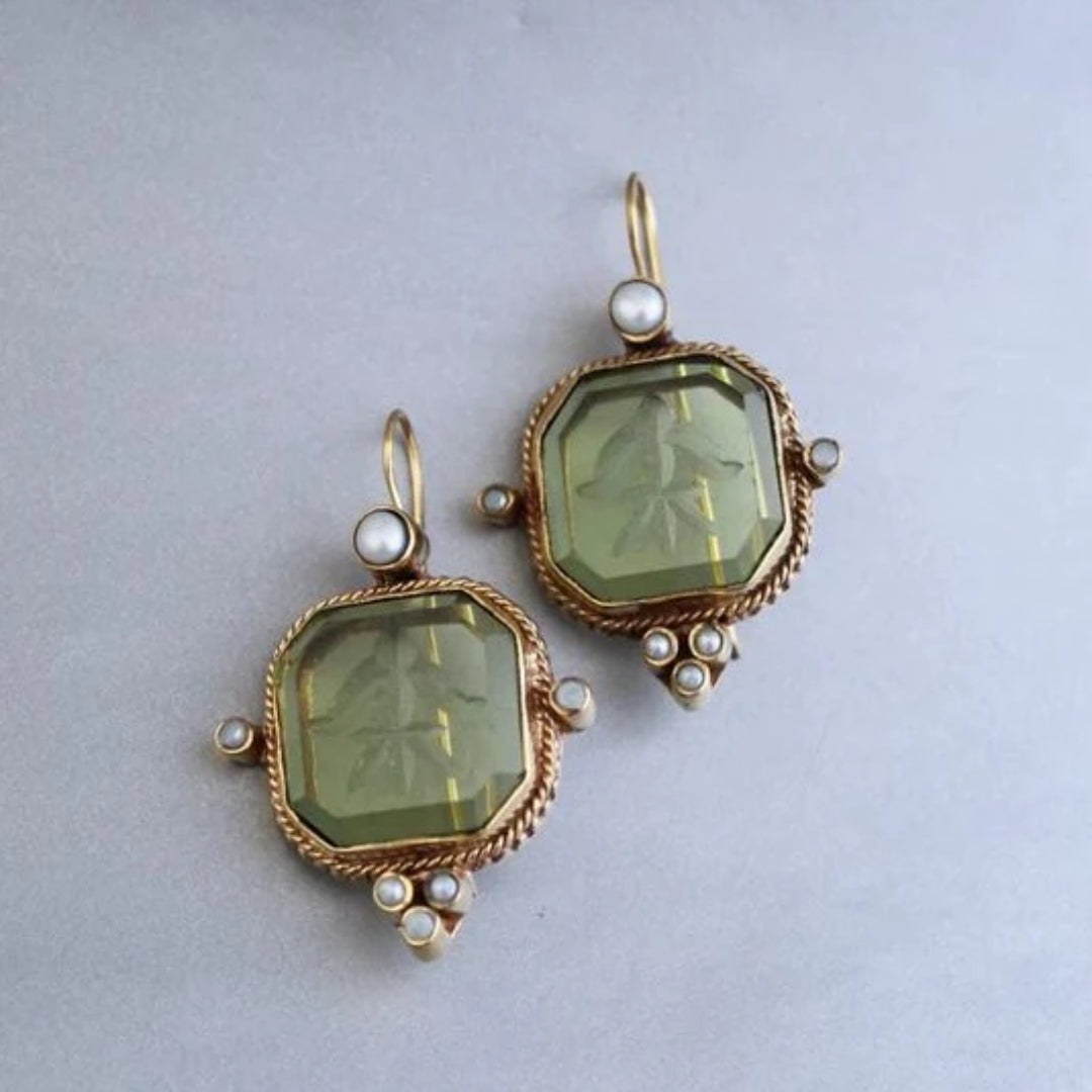 Boucles d'Oreilles Cristal Vert Vintage