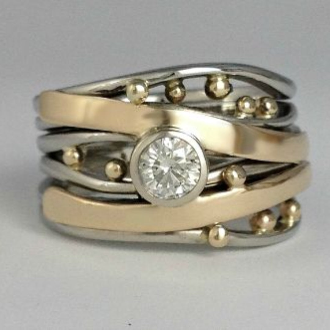Bague en zircone cubique dorée et argentée