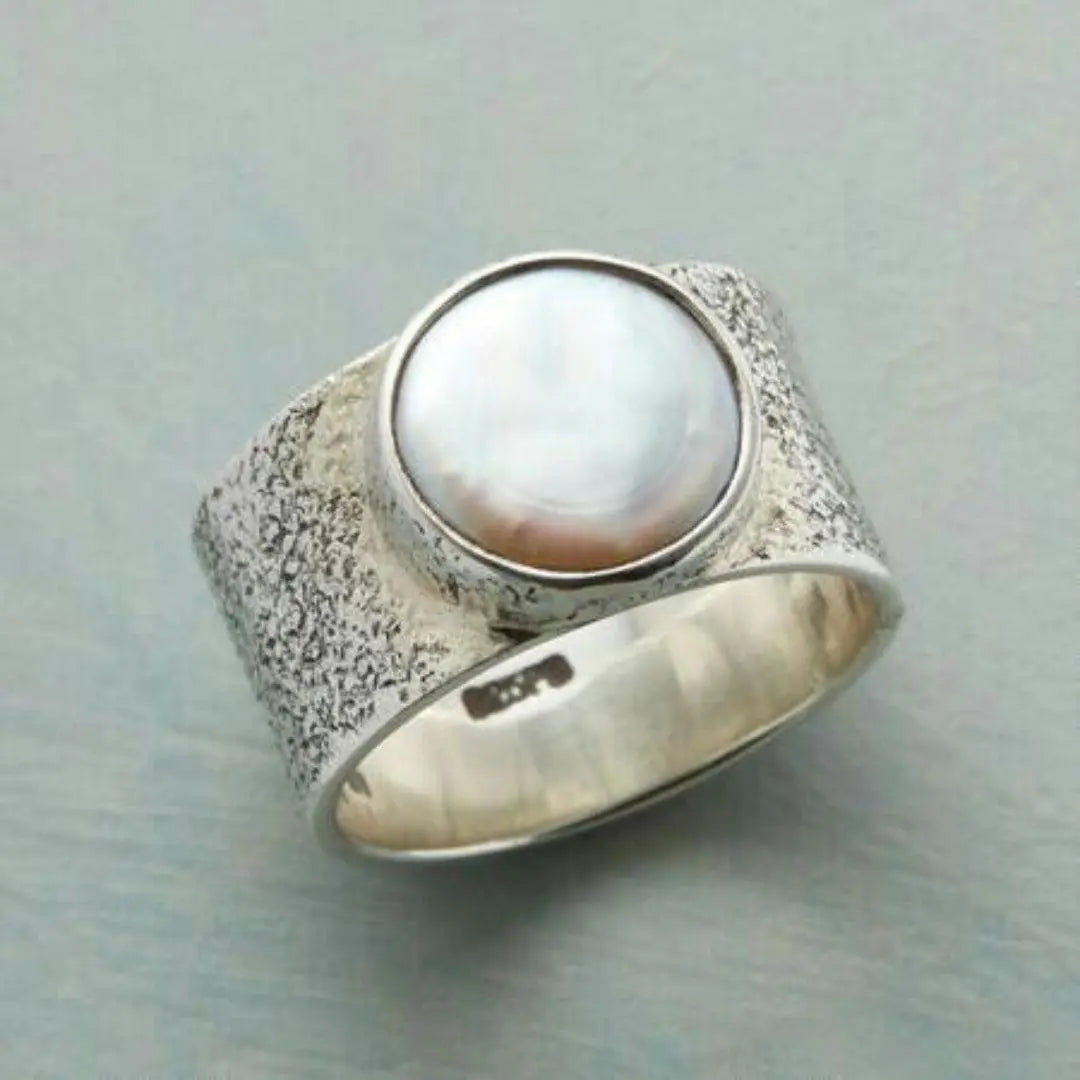 Bague Vintage en Argent avec Perle Blanche