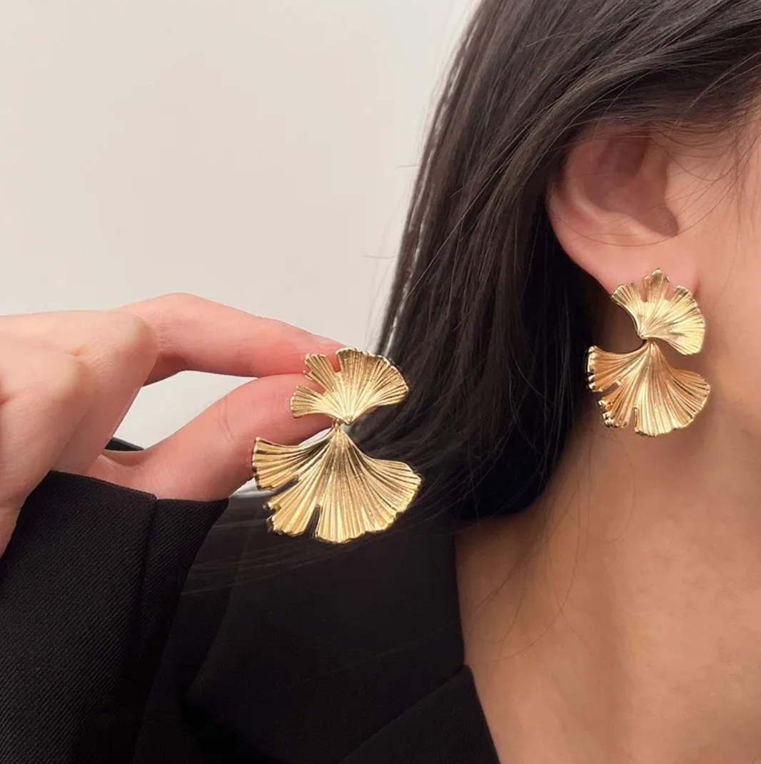 Boucles d'oreilles Ginkgo Biloba dorées