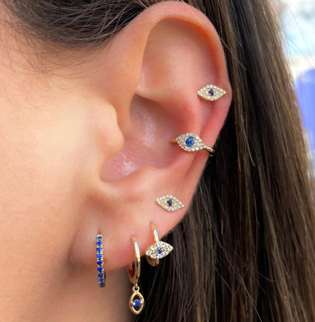 Boucles d'Oreilles Plaquées Or de 18 Carats contre le Mauvais Œil