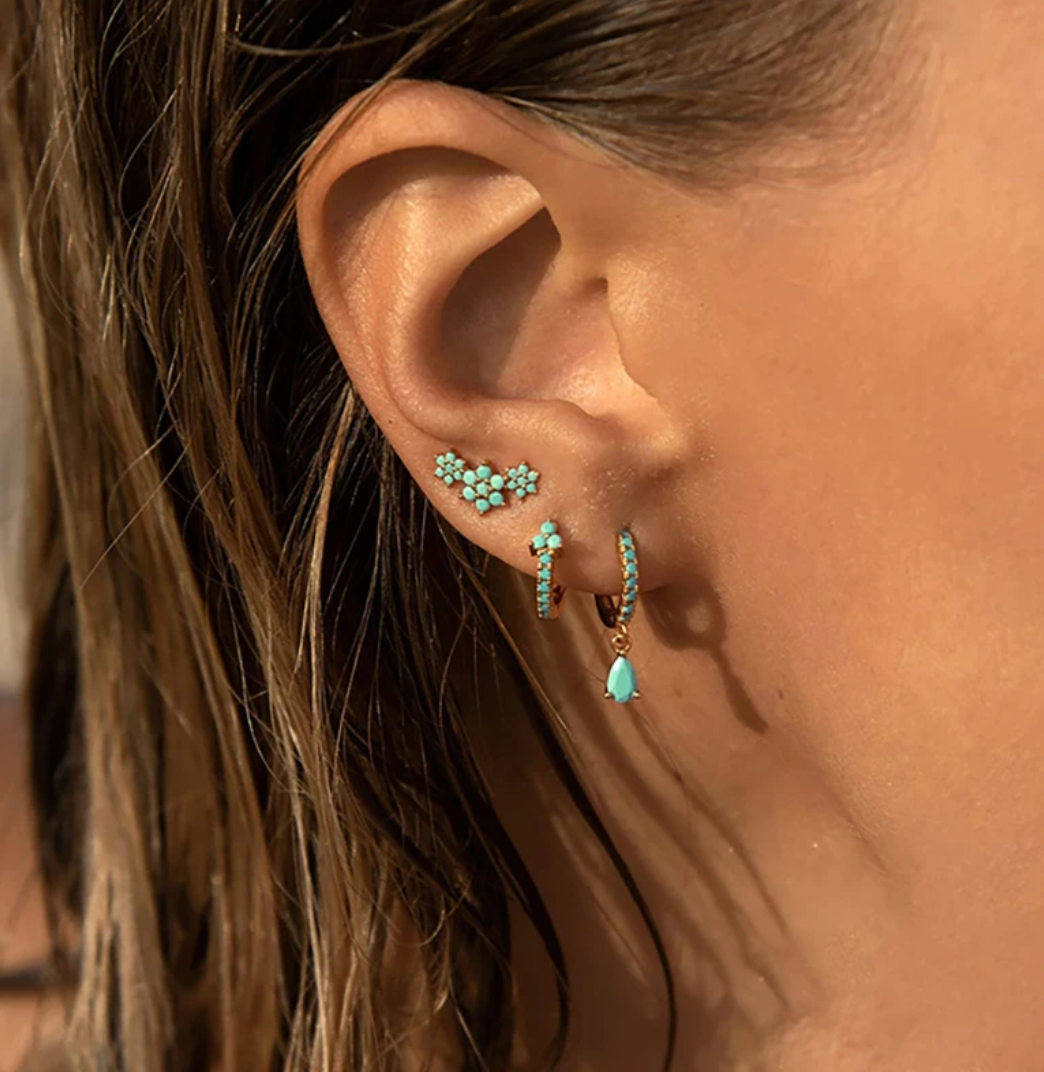 Boucles d'oreilles turquoise et marguerite dorées