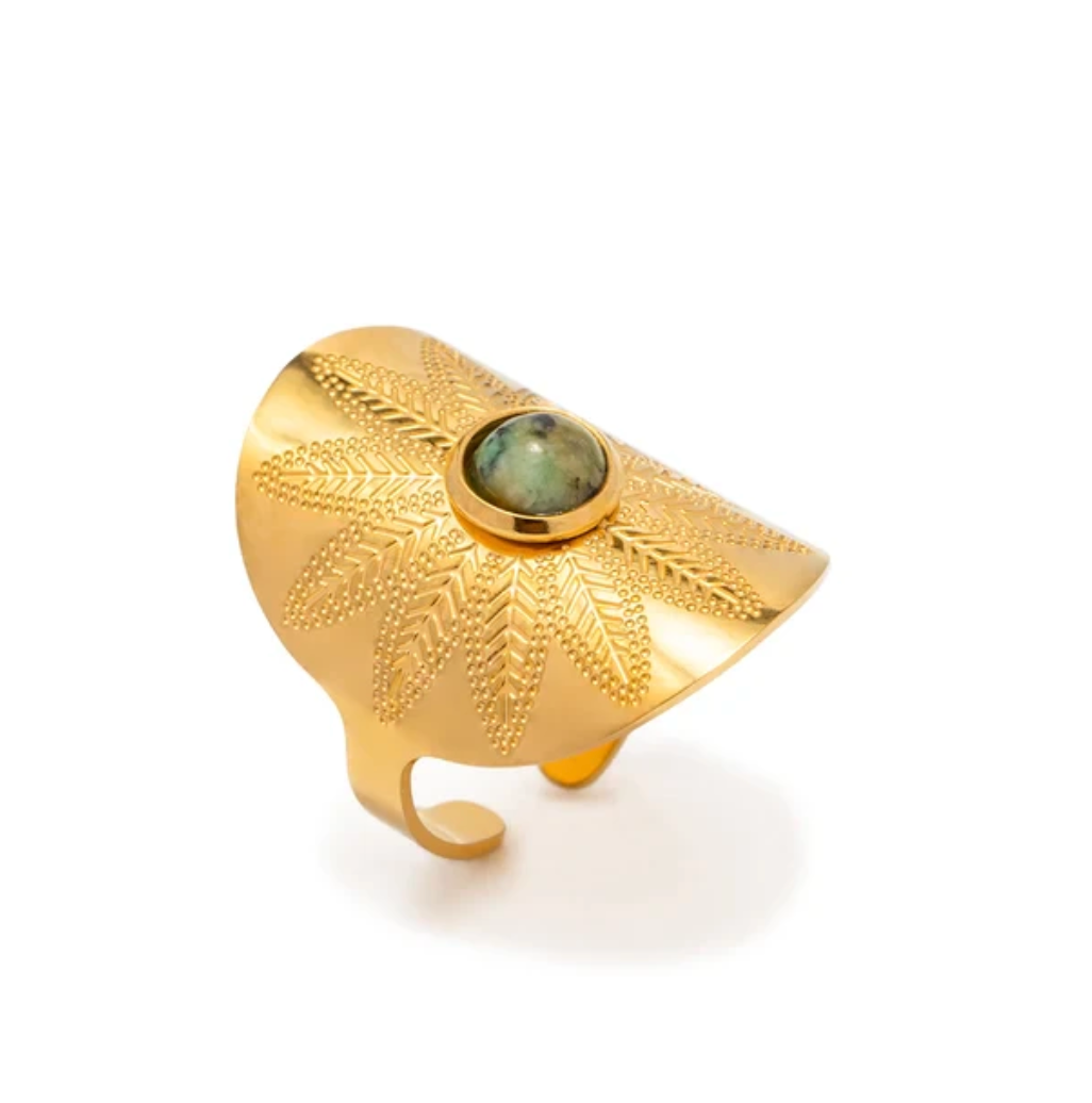 Bague jade style Maya dorée