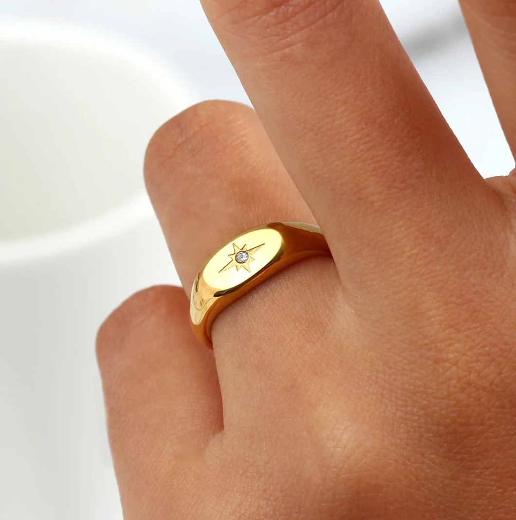 Bague étoile polaire dorée
