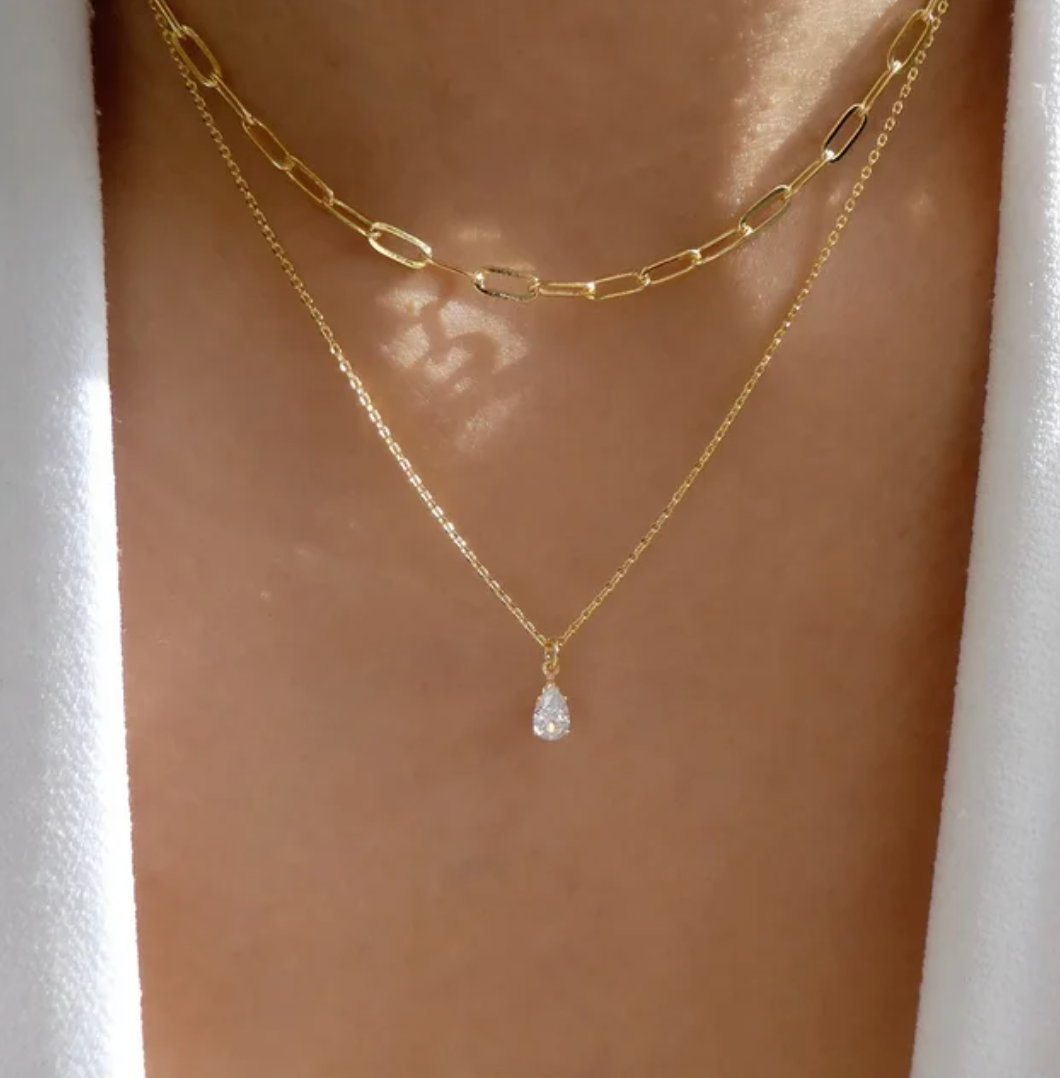 Collier chaîne double doré avec chaîne et strass