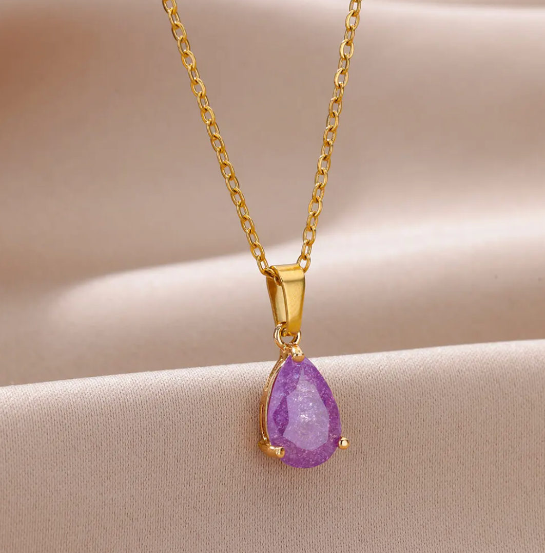 Collier doré en pierre améthyste du zodiaque