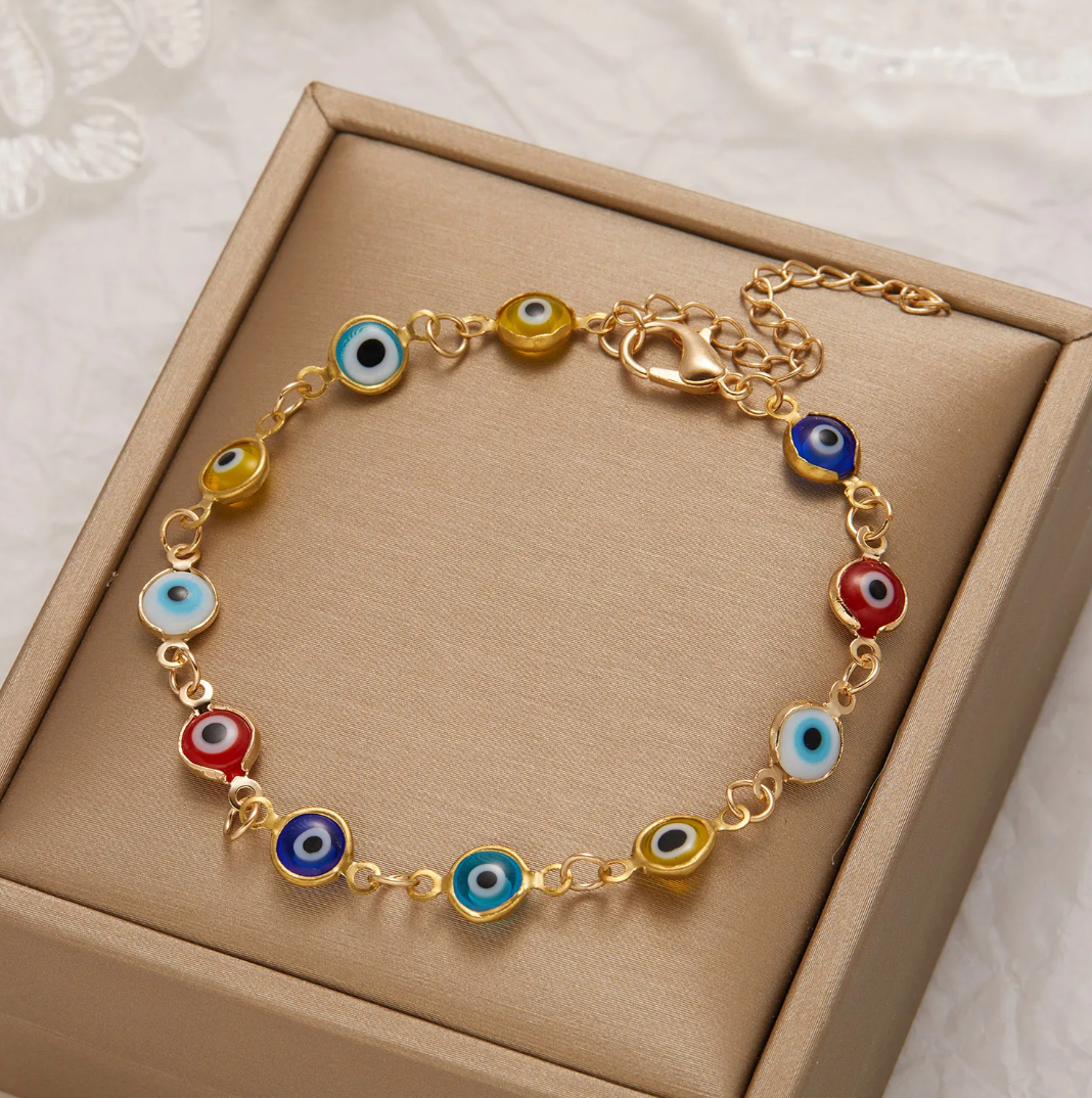Bracelet œil maléfique multicolore doré