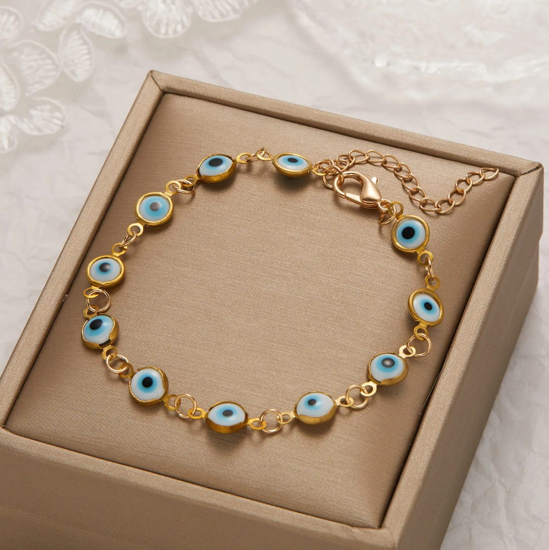 Bracelet œil maléfique turquoise doré