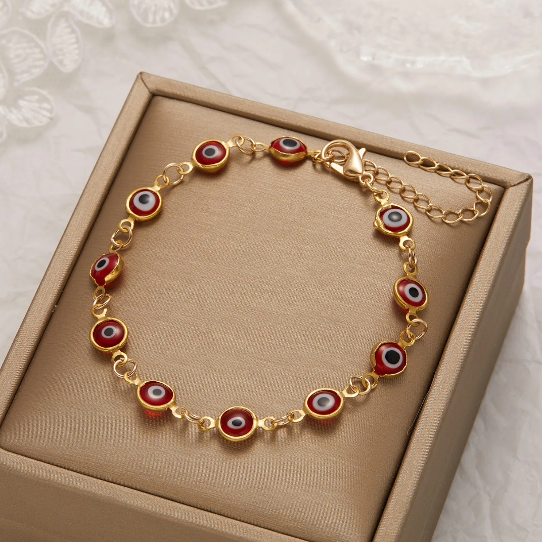 Bracelet œil maléfique rouge doré