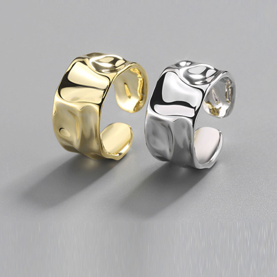 Bague large asymétrique en argent sterling plaqué