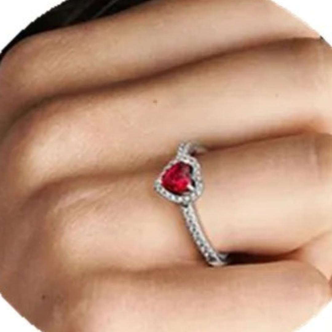 Bague cœur rubis en argent sterling plaqué