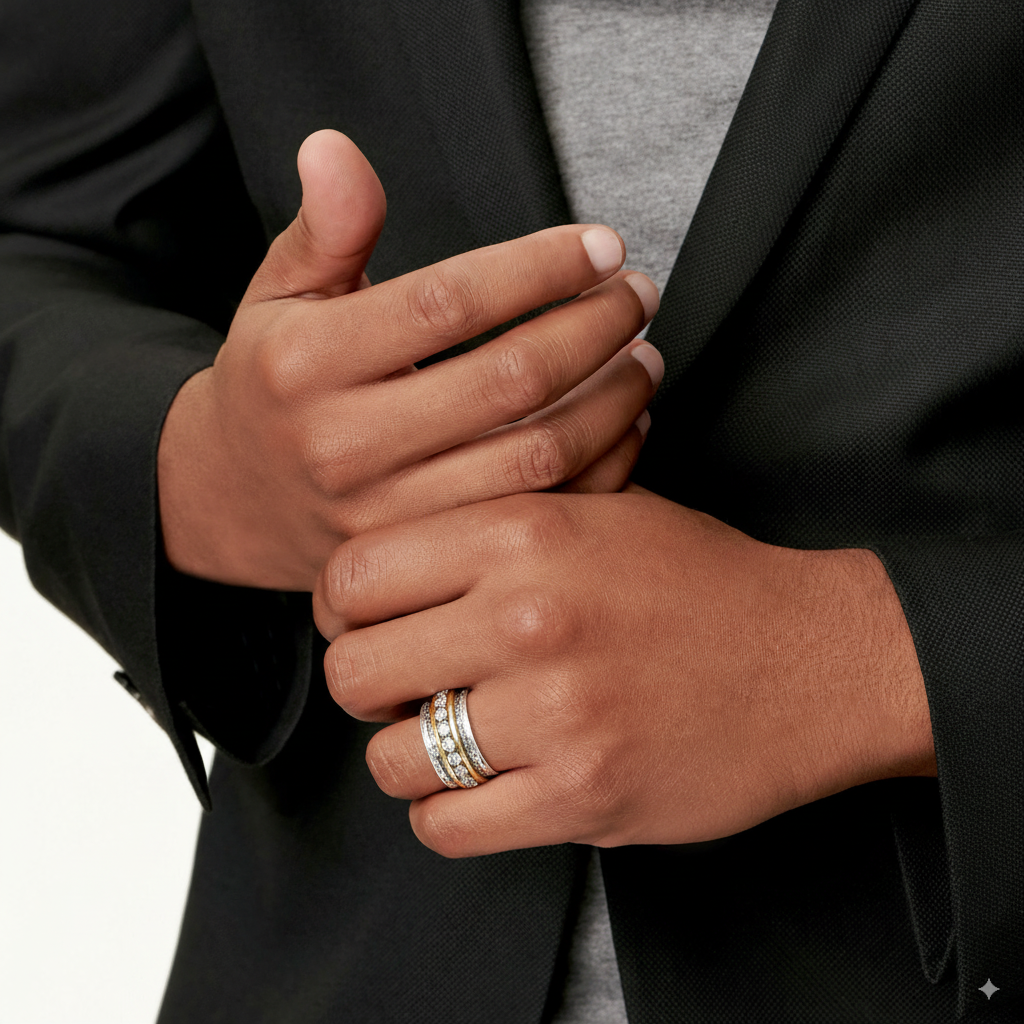 Bague en zircone cubique dorée et argentée vintage