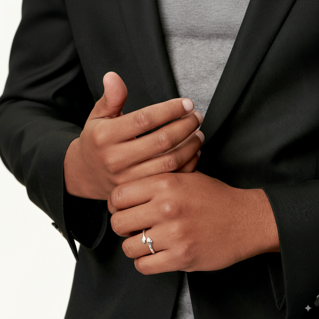 Bague Étreinte Réglable en Argent