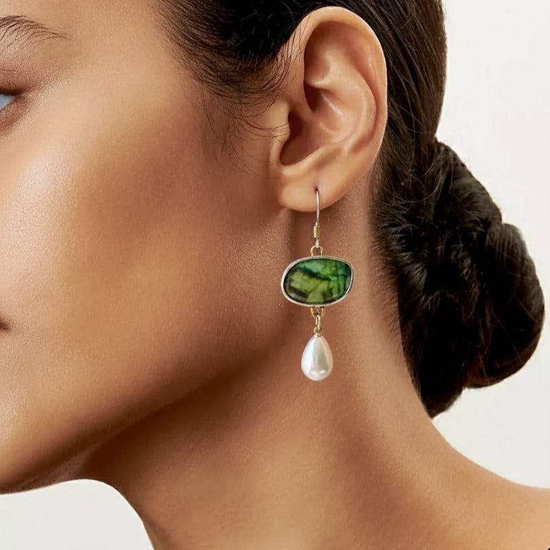 Boucles d'oreilles en pierre naturelle plaquées argent vintage