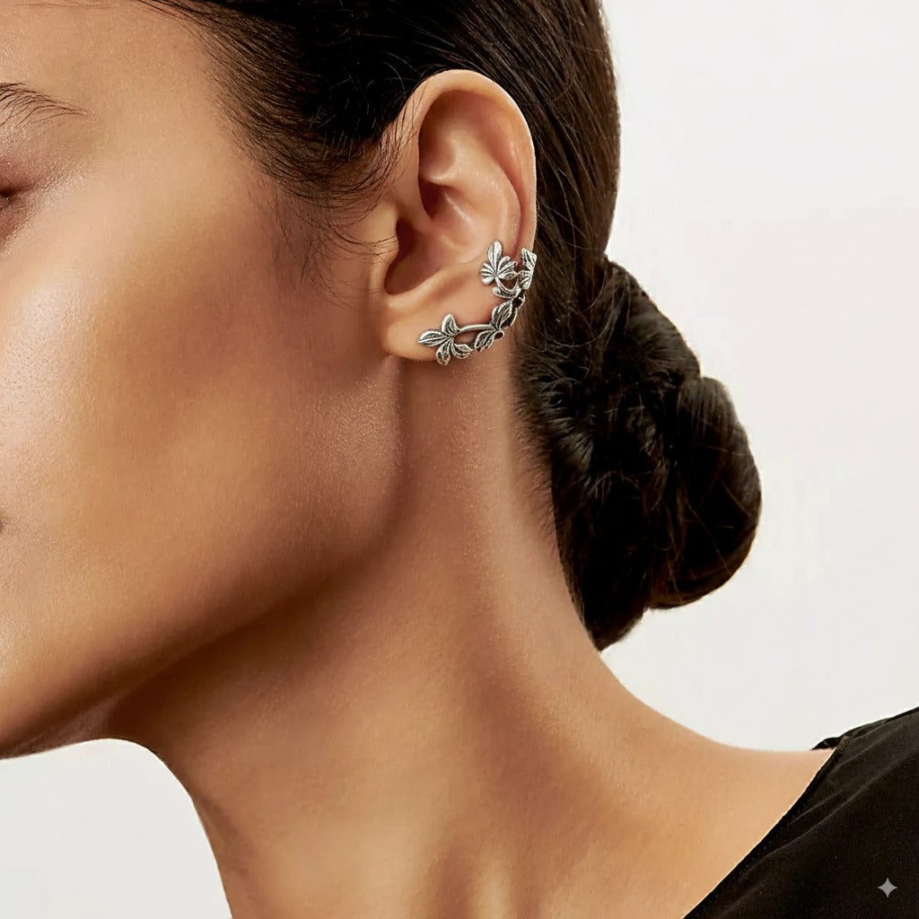 Boucles d'oreilles en feuille plaquées argent vintage
