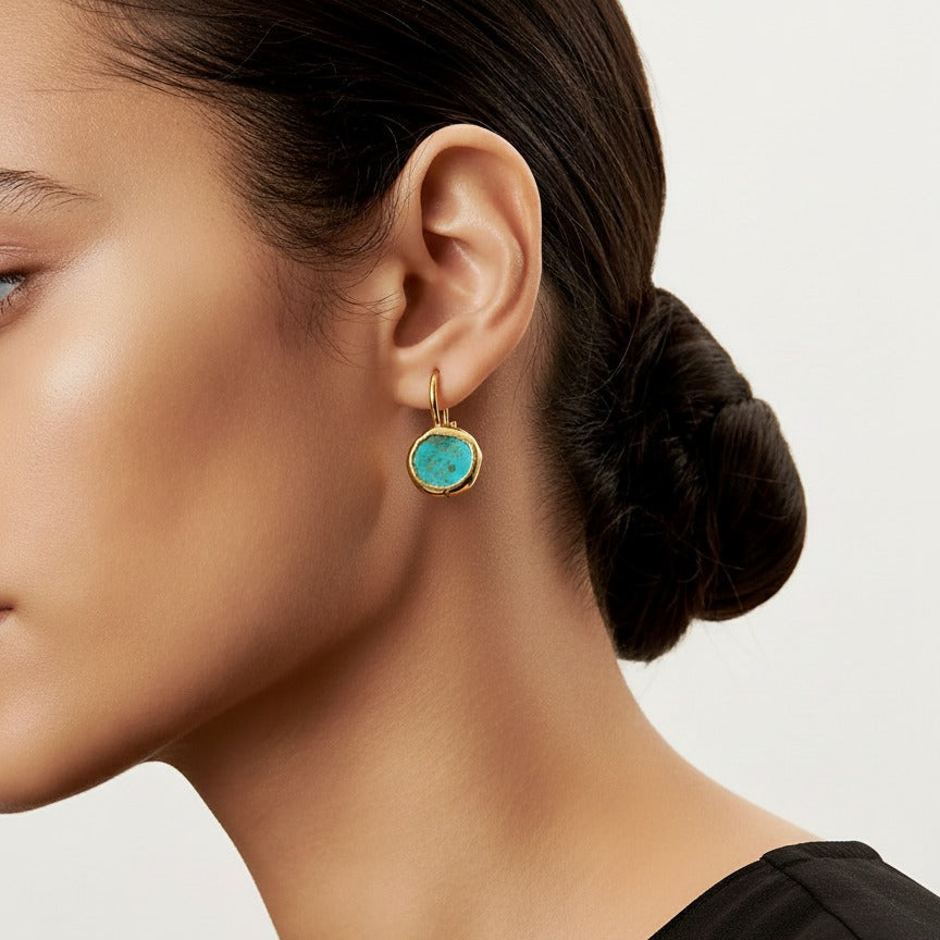Boucles d'oreilles en pierre turquoise dorées