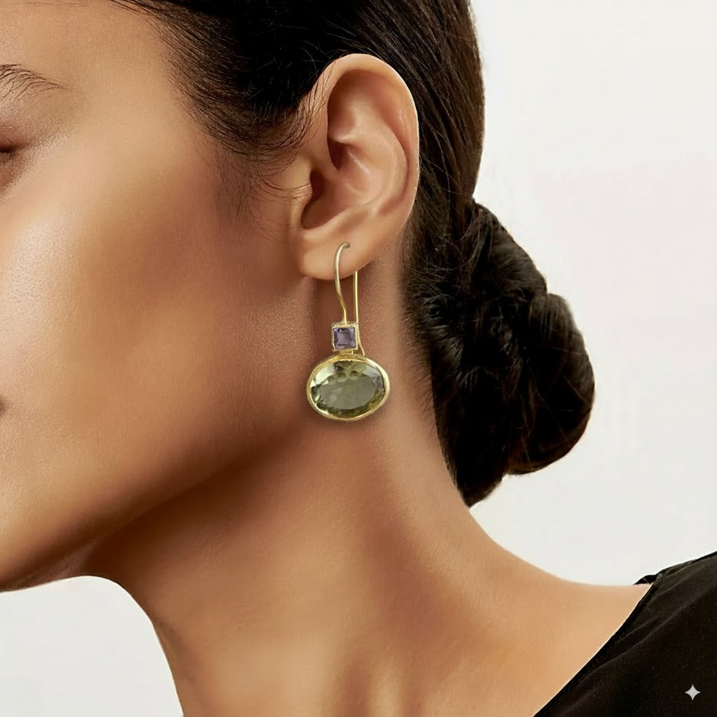 Boucles d'oreilles Cristaux Verts Dorés Vintage