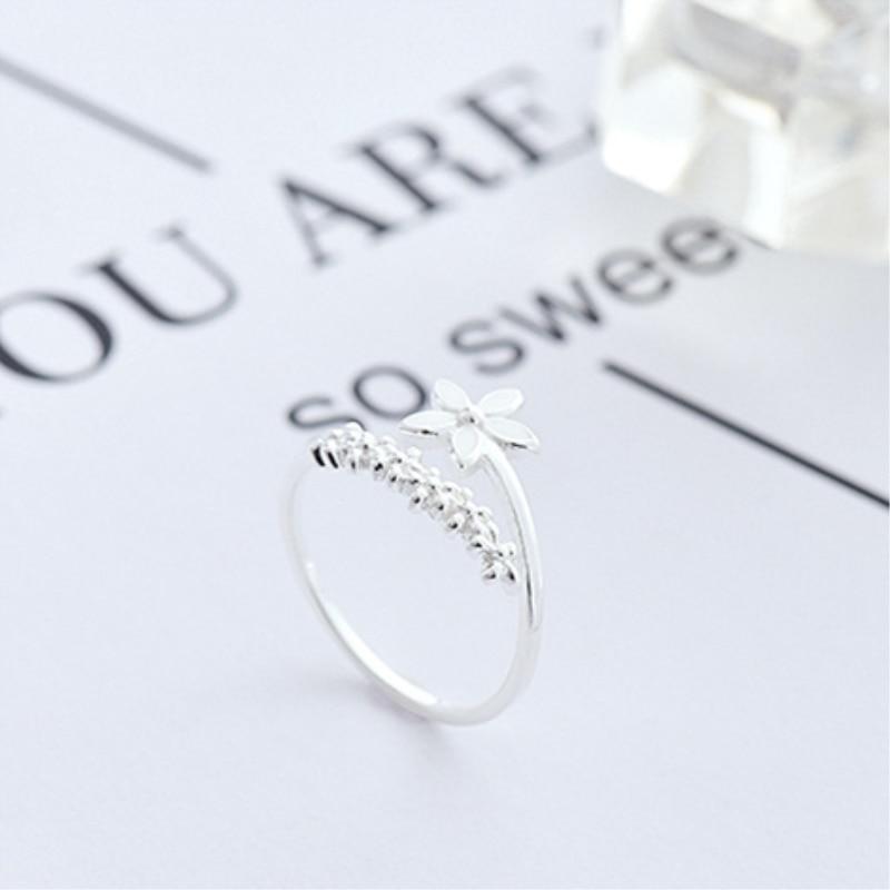Bague fleur sauvage en émail peint à la main réglable en argent sterling plaqué