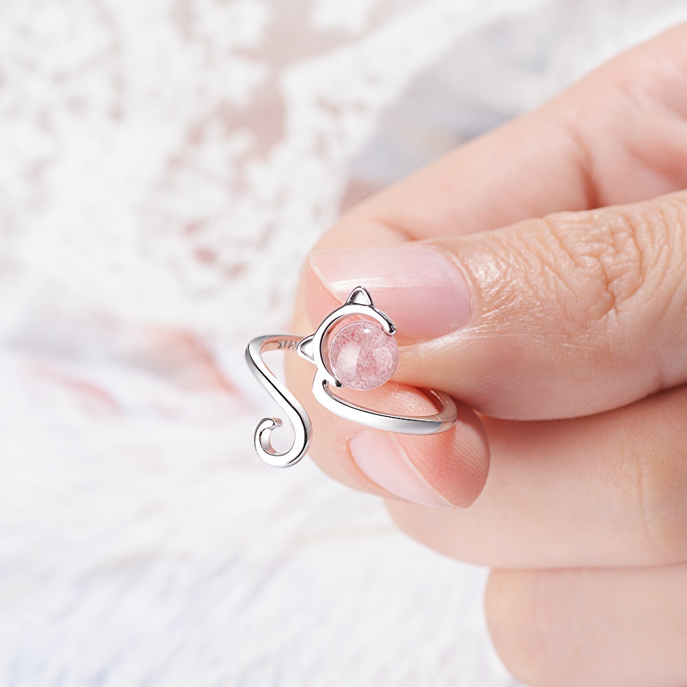 Bague chaton en agate rose en argent sterling plaqué