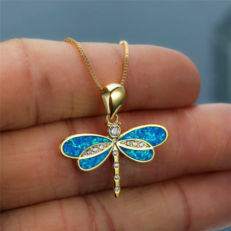 Collier libellule doré avec opale