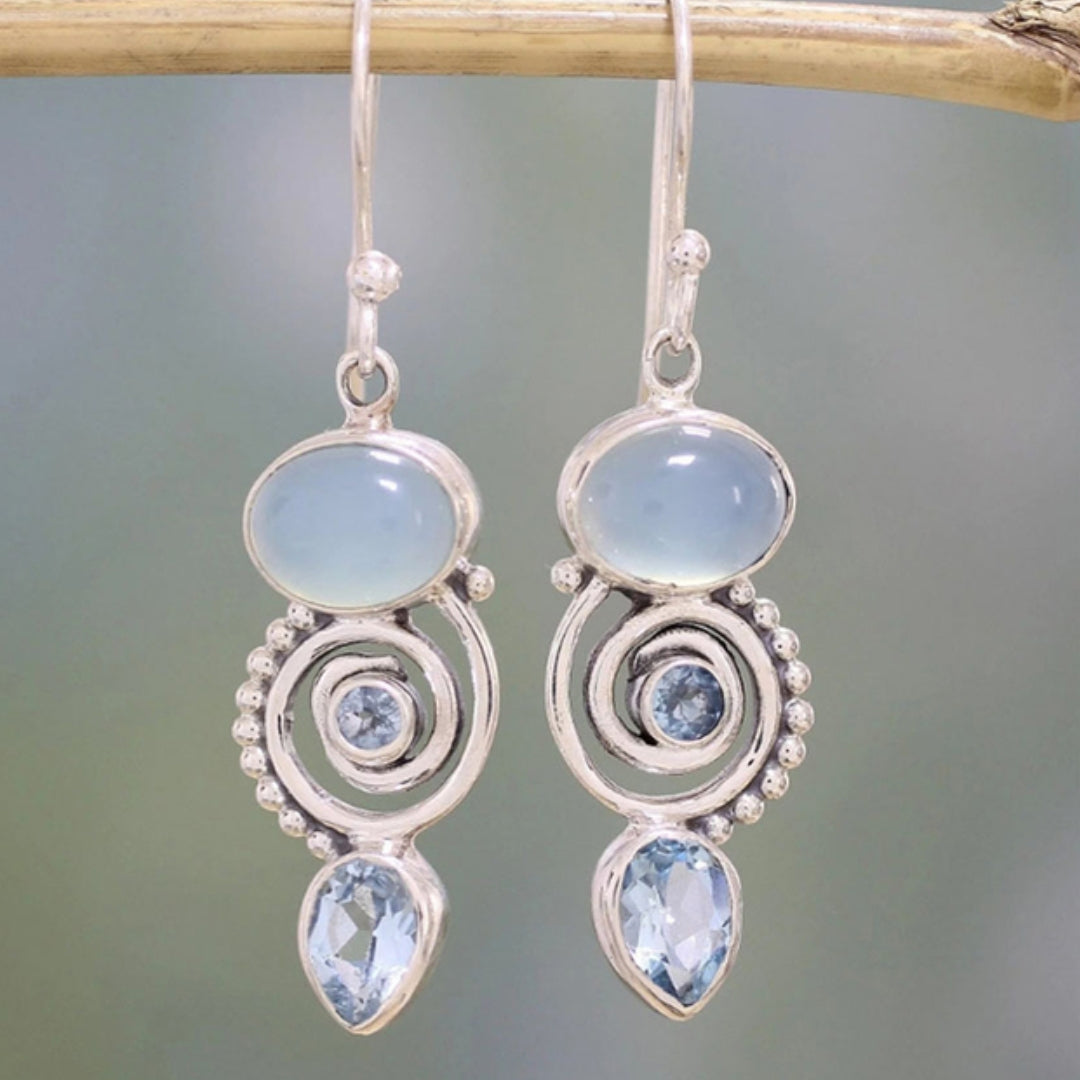 Boucles d'oreilles en pierre de lune plaquées argent vintage