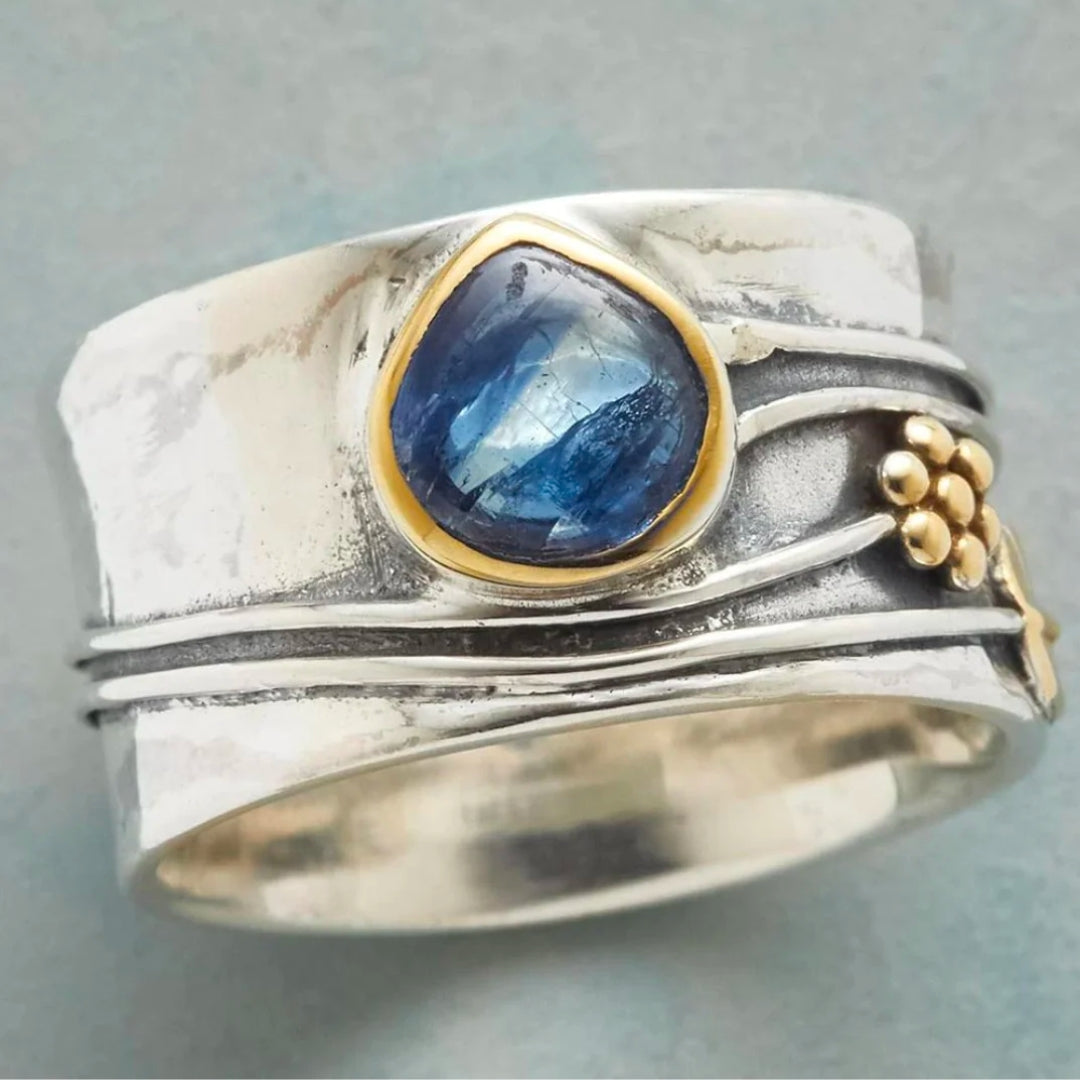 Bague Saphir Bleu Vintage Argenté