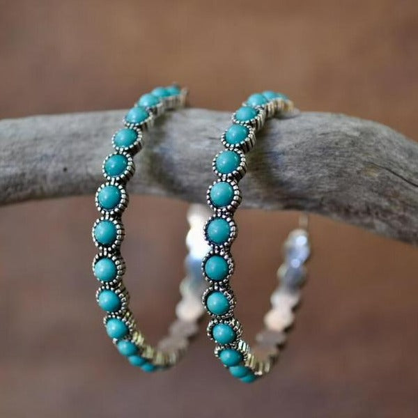Boucles d'oreilles circulaires en turquoise vintage