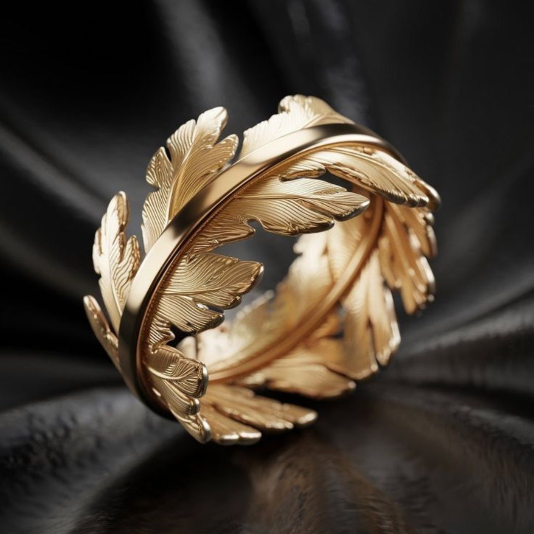 Bague feuille exotique dorée